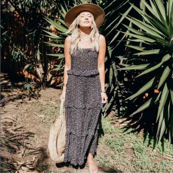 Carly Jean Los Angeles Dresses & Skirts - CJLA Navy Floral Tiered Dress